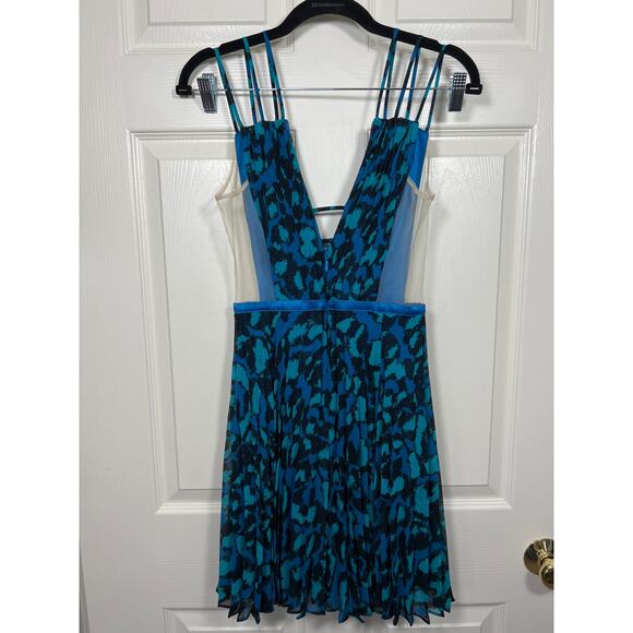 Bebe Blue Teal Animal Print Mesh Ruffle Skirt Mini Party Dress Cocktail Holiday - Picture 5 of 9